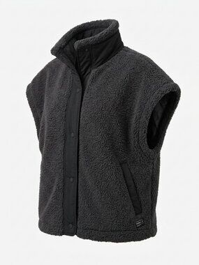 O'NEILL Black Sherpa Fleece Snap Front Cropped Vest size xs